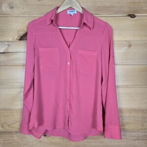 Express The Portofino Shirt Roll Tab V-Neck Coral Business Casual Chic Size S